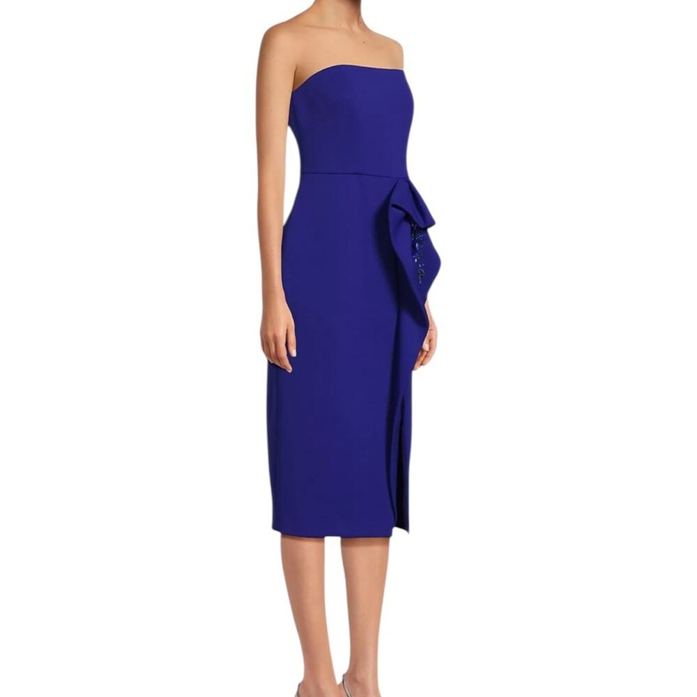 NWT Aidan Mattox Strapless Bonded Crêpe Appliqué Cocktail Indigo Dress – Sz 6 - Picture 2 of 14